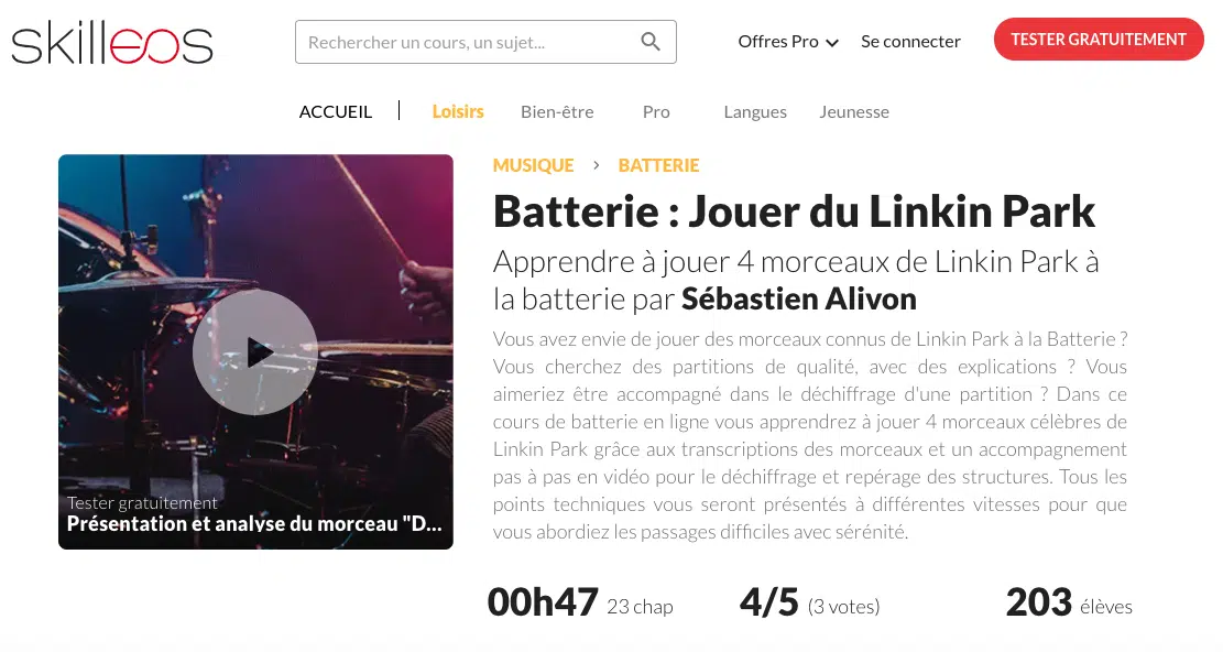 Les 5 Meilleurs cours de batterie en ligne 11 skilleos jouer du linkin park cours de batterie en ligne