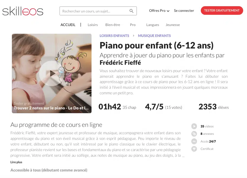 Les 7 Meilleurs Cours de Piano en Ligne 24 skilleos piano pour enfant