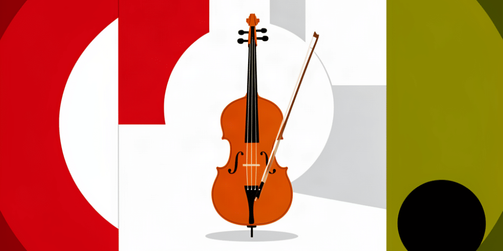 Ilustración minimalista de un contrabajo acústico y un arco para comparar contrabajos