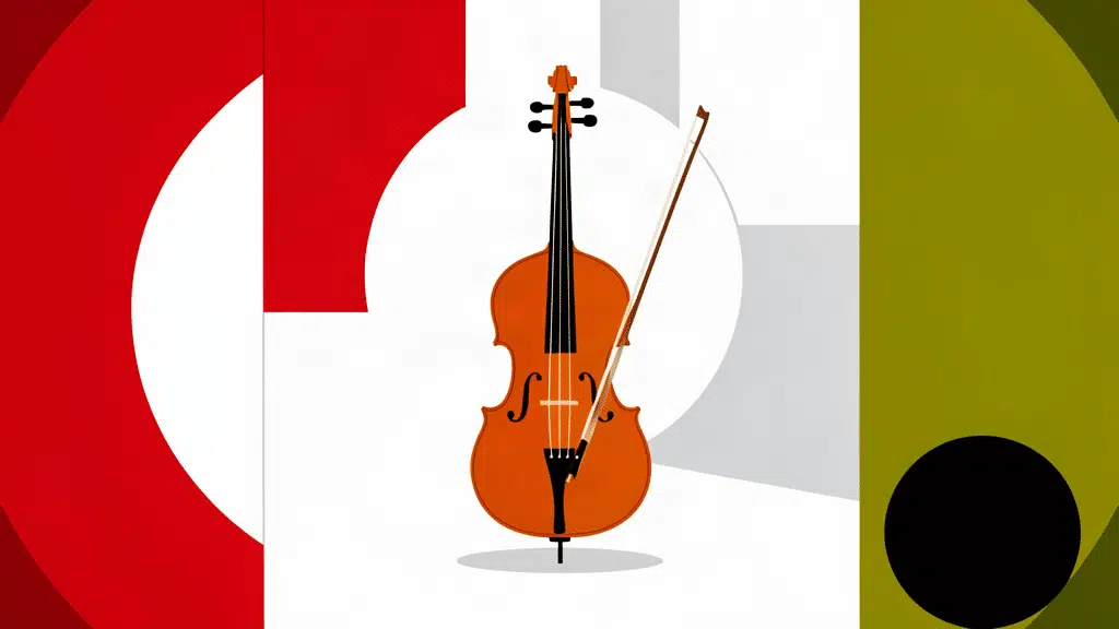 Ilustración minimalista de un contrabajo acústico y un arco para comparar contrabajos