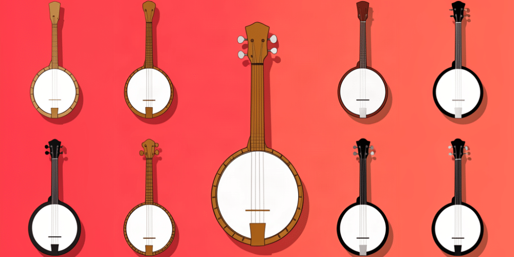 Ilustración vectorial de banjos para la comparativa de los mejores banjos en España