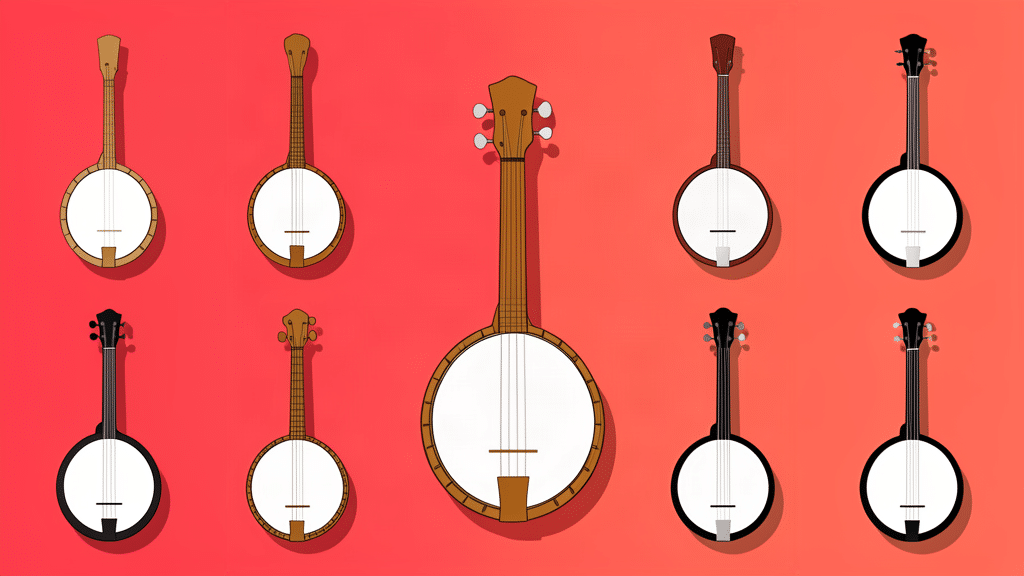 Ilustración vectorial de banjos para la comparativa de los mejores banjos en España