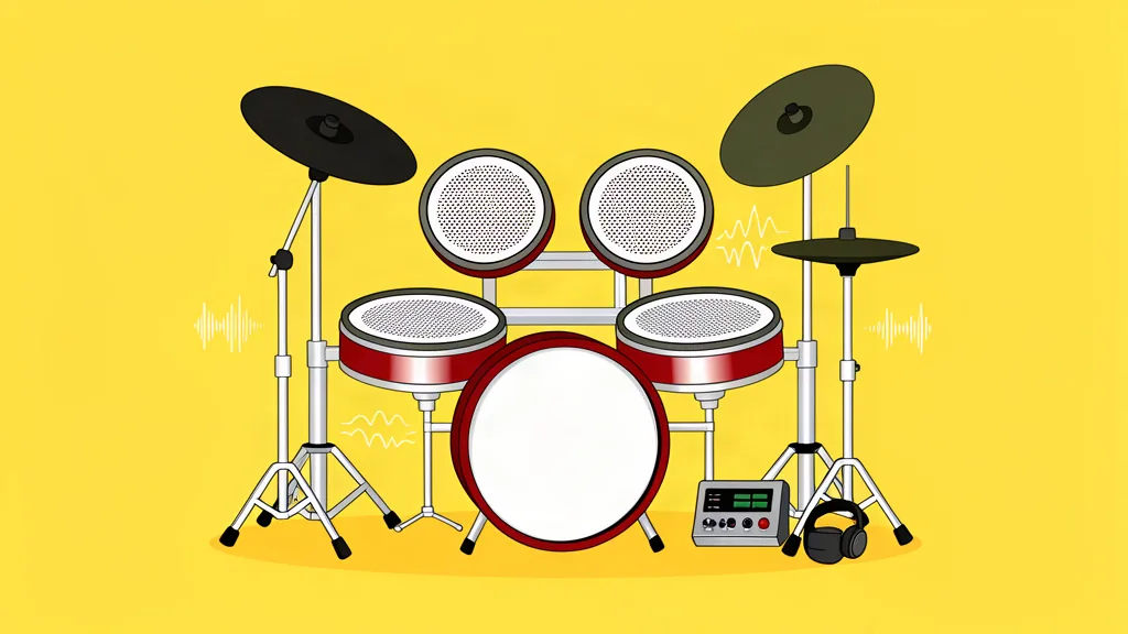 Ilustración de una batería electrónica con pads de malla y auriculares
