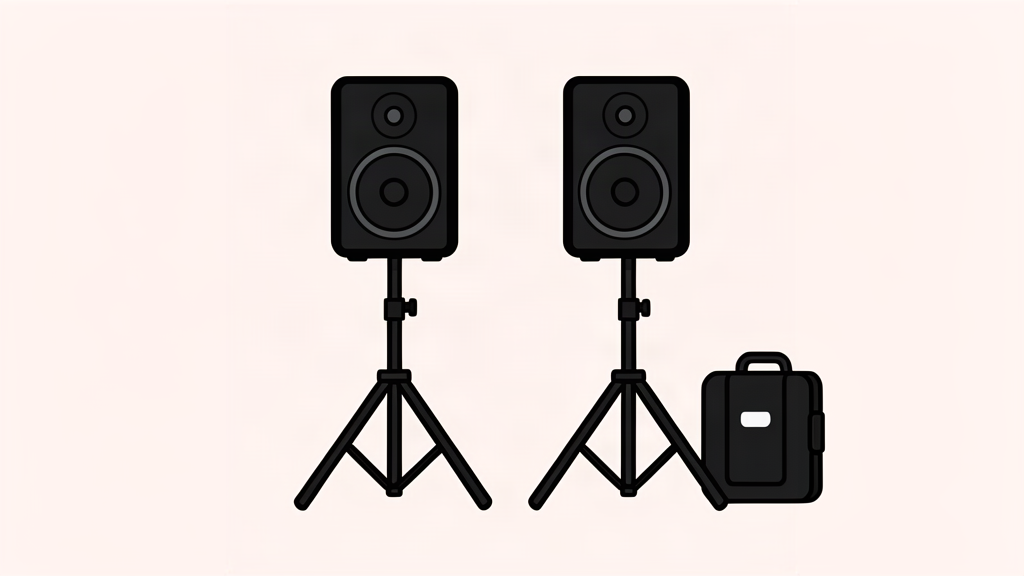 Home 18 Illustration de deux enceintes posées sur des pieds réglables pour la sonorisation