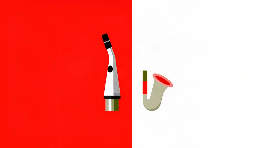 Illustration minimaliste de bec et anche pour saxophone alto