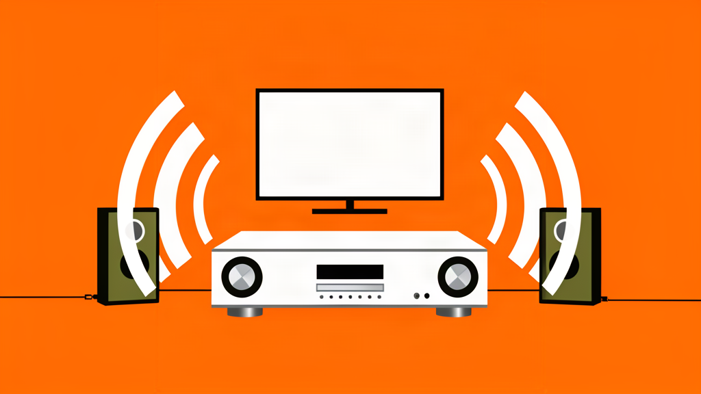 Home 36 Illustration d’un amplificateur home cinéma avec téléviseur, enceintes et ondes surround