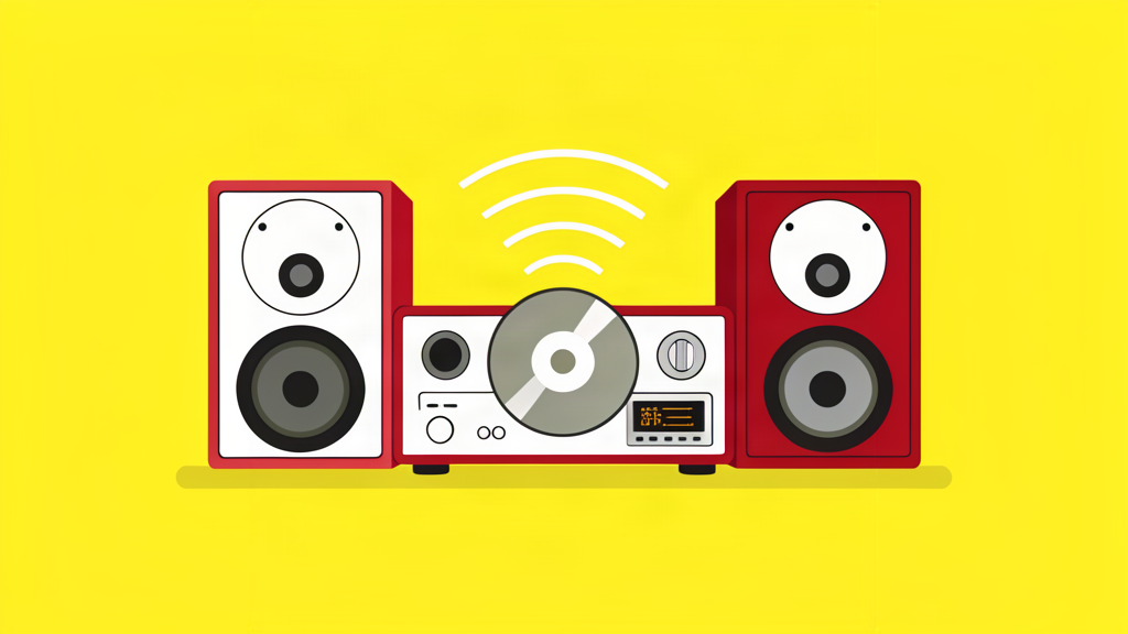 Illustration d'une chaîne hi-fi Bluetooth avec enceintes stéréo