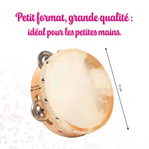 Fuzeau Tambourin Peau Naturelle - 15 CM + Cymbalettes