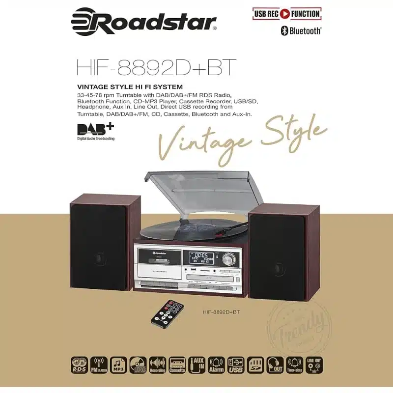 Chaîne HiFi ROADSTAR HIF-8892D+BT Platine Vinyle Vintage 9 Chaîne HiFi ROADSTAR HIF-8892D+BT Platine Vinyle Vintage – vue du produit