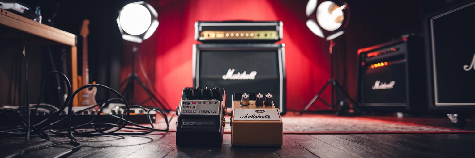 Pédales de boost et overdrive devant un Marshall : les meilleures associations 2 Illustration musicale – Le Boss SD-1 : le Tube Screamer économique