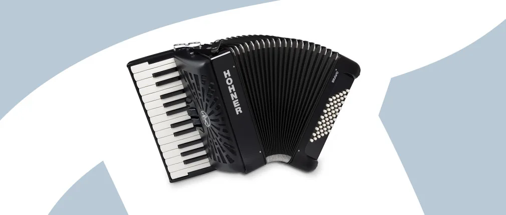 Acordeón de piano acústico Hohner Bravo II 48 Black SilentKey negro