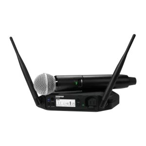 Sistema digital Shure GLXD24+ con micrófono SM58, batería y receptor Dual Band