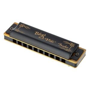 Armónica diatónica Fender Blues Deville en Do mayor con cubiertas negras y doradas y estuche de plástico