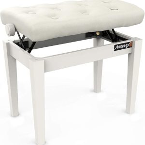 Audibax KB500W, banqueta de piano blanca regulable con asiento acolchado