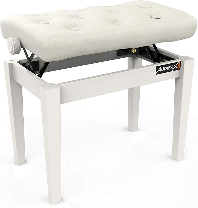 Home 66 Audibax KB500W, banqueta de piano blanca regulable con asiento acolchado