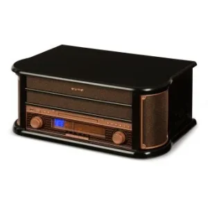 Chaîne hi-fi stéréo rétro auna Belle Epoque 1908 en bois avec platine vinyle, lecteur CD, tuner radio et cassette