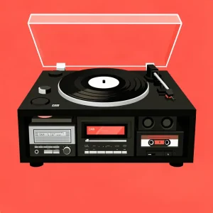 Système Denver MRD-51 en bois avec platine vinyle, radio DAB/FM, lecteur CD et cassette