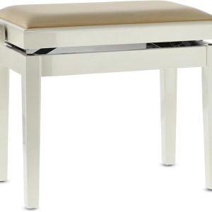 GEWA Deluxe Piano Bench, banqueta de piano de madera maciza con acabado marfil brillante y altura regulable