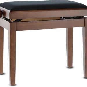 GEWA Deluxe Piano Bench, banqueta de piano de madera maciza con acabado nogal mate y altura regulable