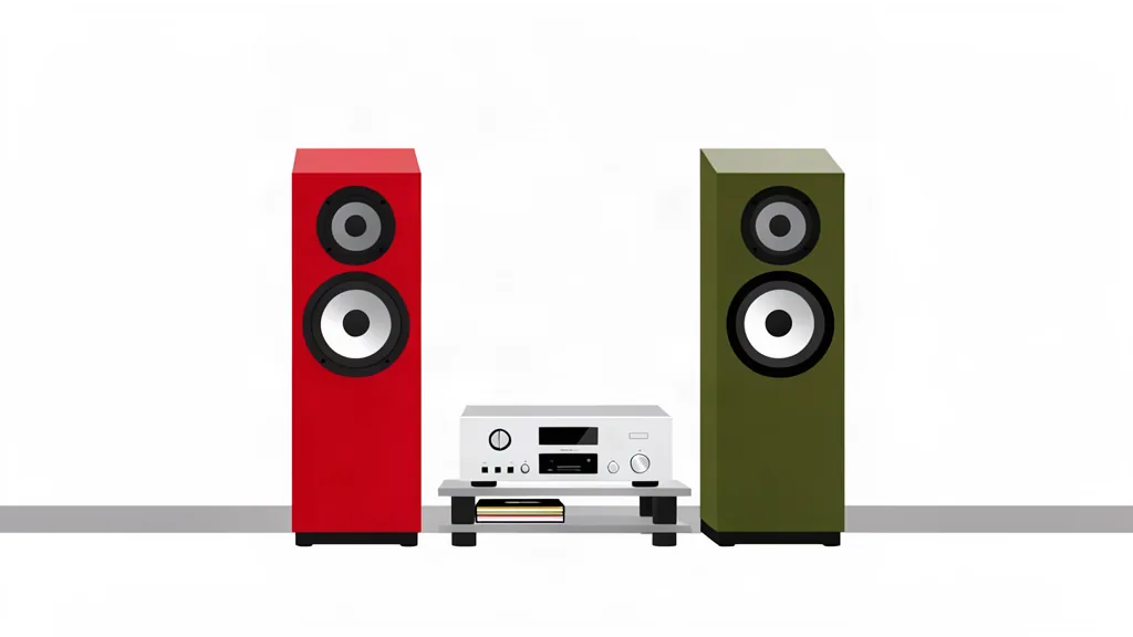 Home 18 Illustration de deux enceintes colonnes hi-fi passives avec amplificateur dans un salon