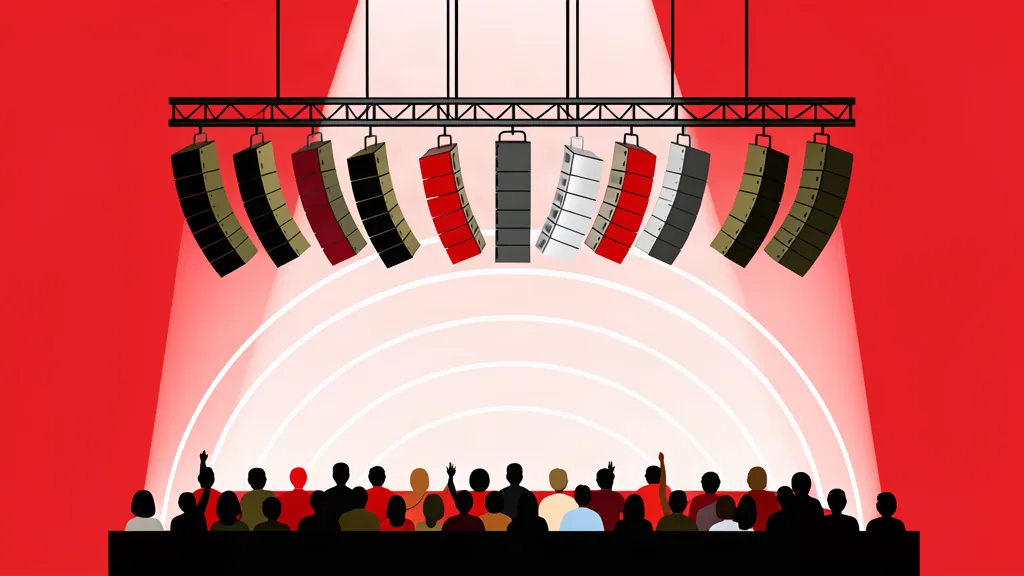 Home 19 Illustration vectorielle de modules line array suspendus au-dessus d’une scène
