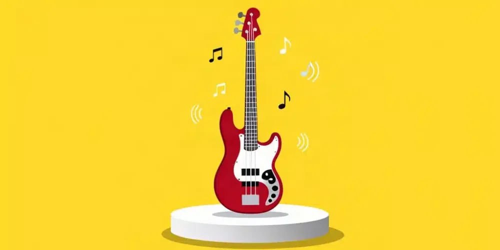 Ilustración de un bajo eléctrico de escala corta en estilo minimalista