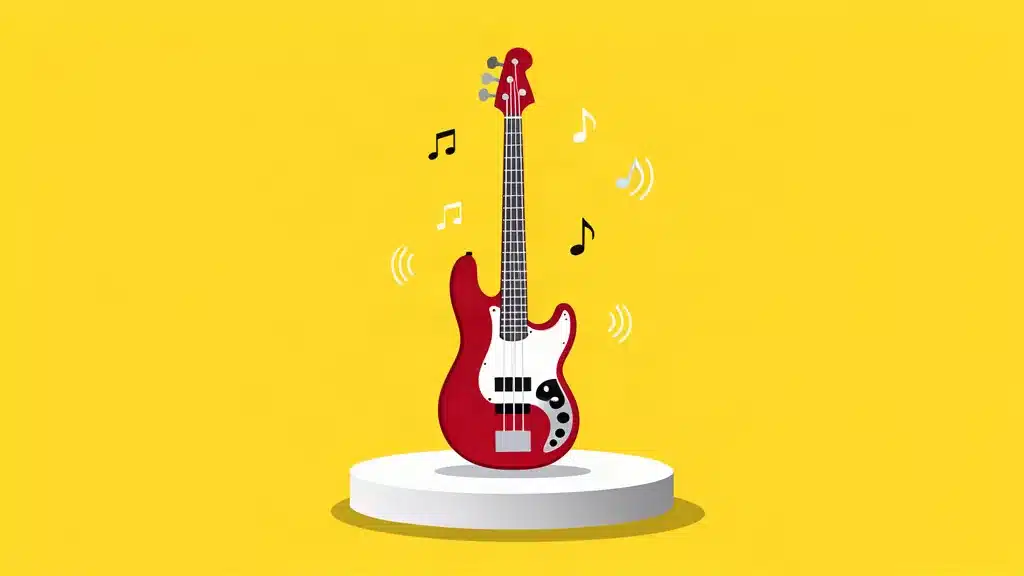 Ilustración de un bajo eléctrico de escala corta en estilo minimalista