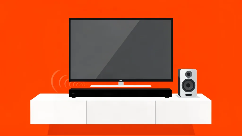 Ilustración minimalista de una barra de sonido bajo un televisor con subwoofer