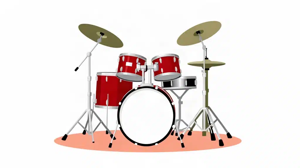 Ilustración minimalista de una batería acústica completa