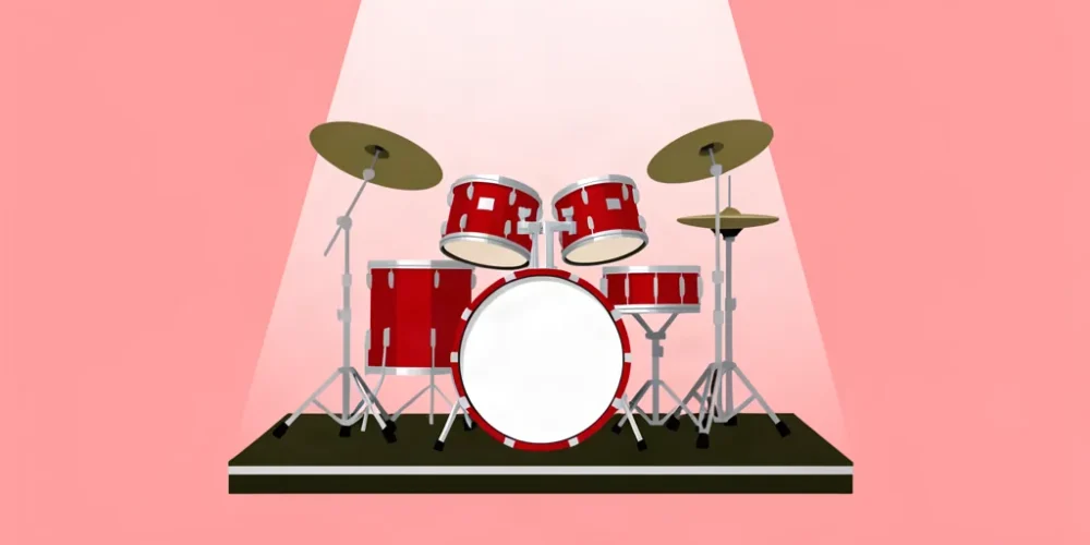 Ilustración minimalista de una batería acústica profesional sin marcas