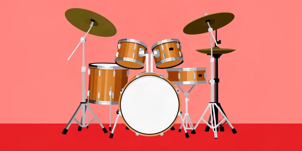 Ilustración minimalista de una batería acústica DW sin marcas ni texto