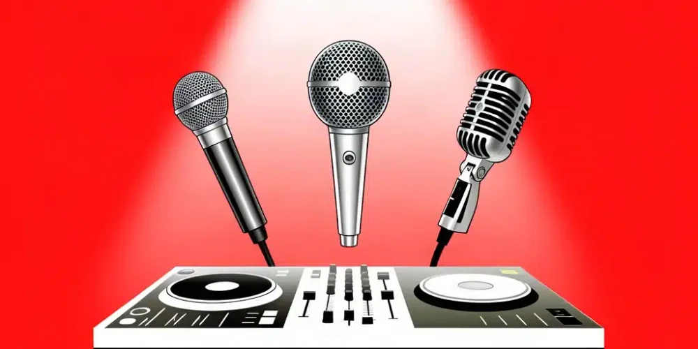 Ilustración de micros dinámicos de escenario para cantar en directo como DJ, comparativa 2026