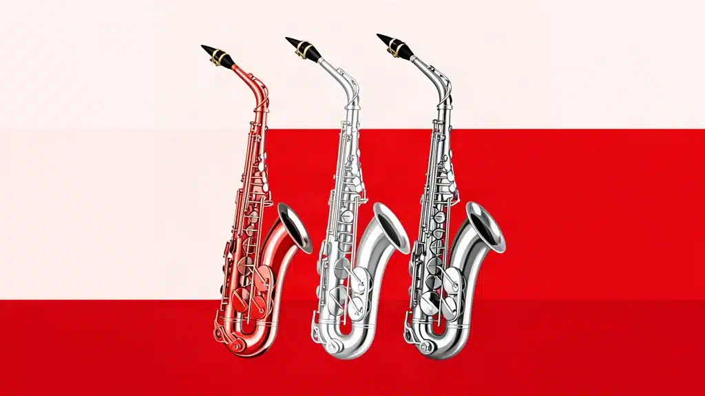 Ilustración de tres saxofones para una comparativa de los mejores modelos