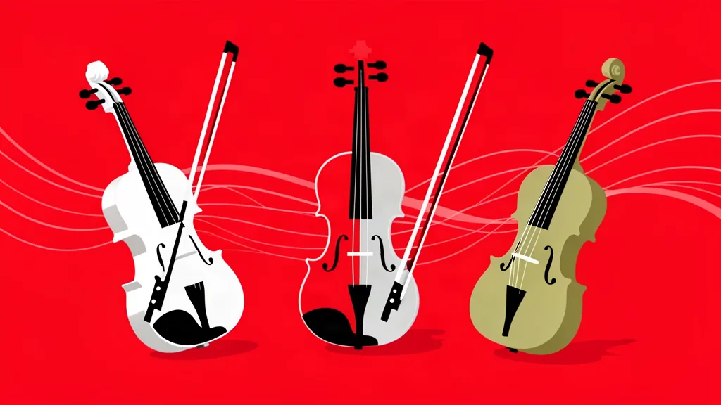 Ilustración de tres violines acústicos para una comparativa