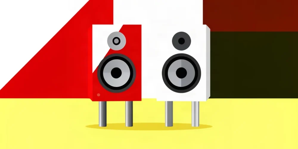 Illustrazione di una coppia di casse da scaffale hi-fi in stile cyber minimalism