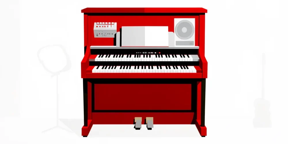 Ilustración de un órgano electrónico de escenario con dos manuales