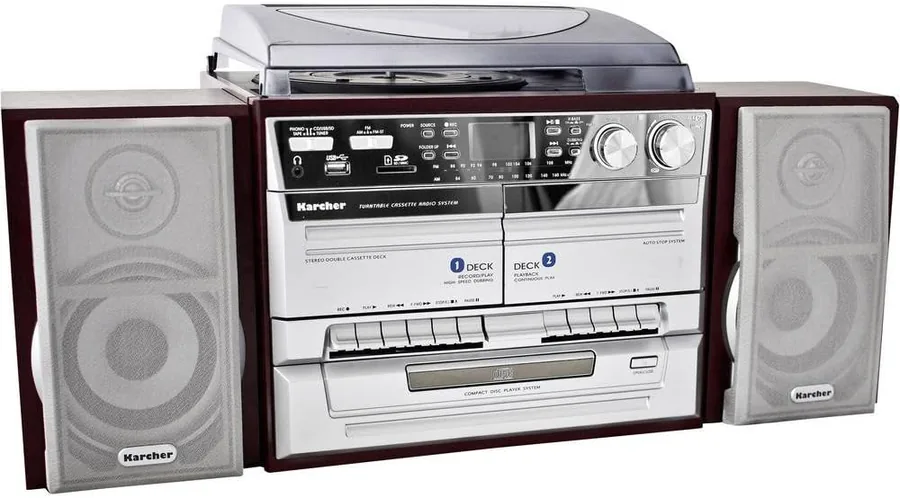 Home 71 Impianto compatto Karcher KA 320 con giradischi, CD e doppia cassetta
