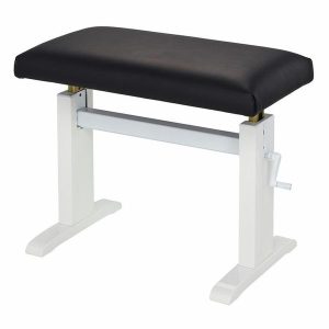 Klavierbänke Niederrhein Mod. 60, banqueta de piano blanca pulida con asiento de cuero