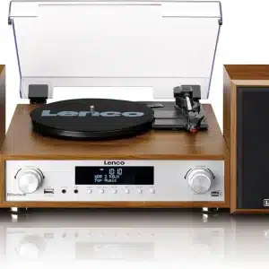 Impianto stereo Lenco MC-160WD con giradischi e casse in legno