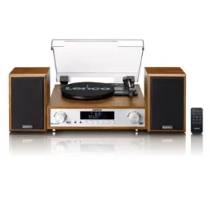 Ensemble stéréo hi-fi Lenco MC-160WD en bois avec platine vinyle, radio DAB+/FM et Bluetooth