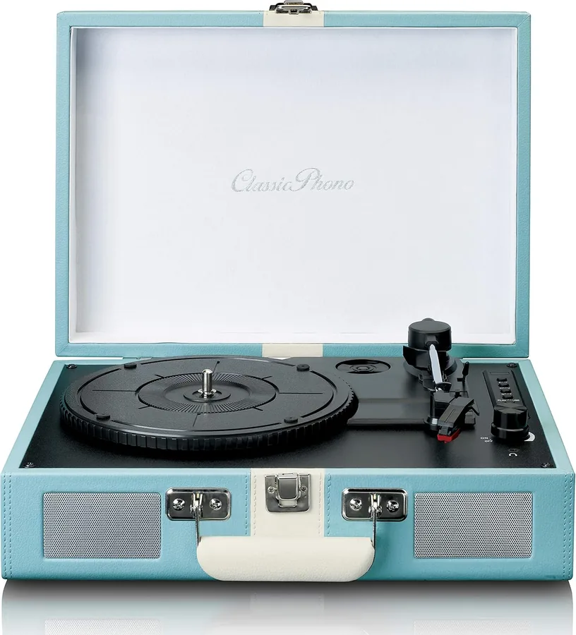 Home 72 Giradischi blu e bianco Lenco Classic Phono TT-110BUWH con Bluetooth