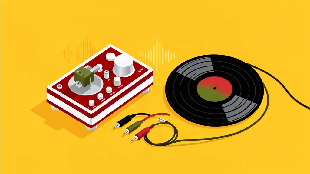 Home 26 Illustration de préamplis phono avec platine vinyle et câbles RCA