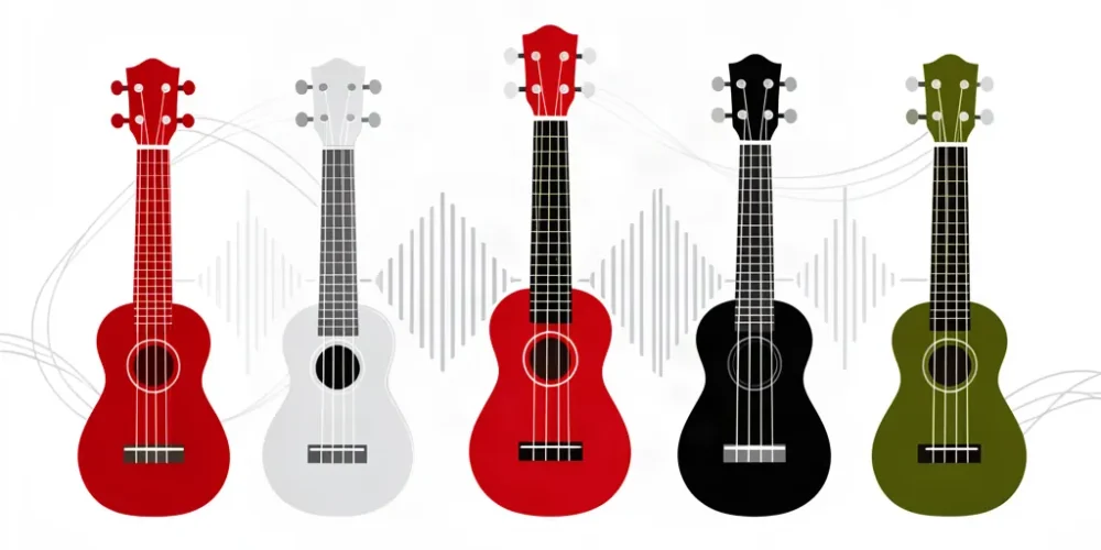 Ilustración minimalista de varios ukeleles para una comparativa
