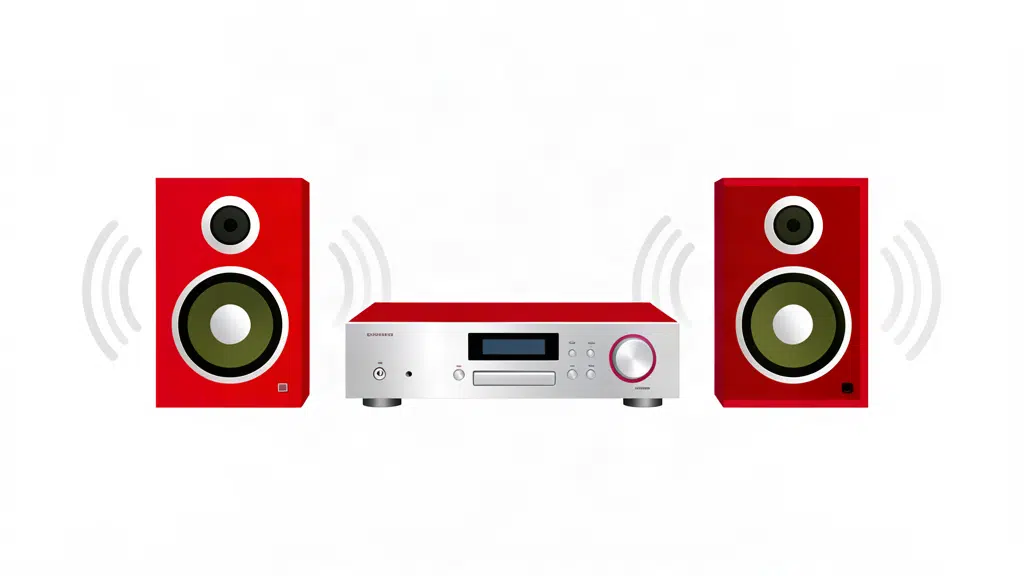 Illustrazione di una catena hi-fi potente con unità centrale e due diffusori stereo