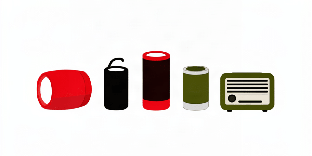 Illustrazione editoriale di mini casse Bluetooth portatili compatte per confronto JBL