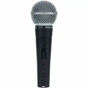Micrófono dinámico Shure SM58S cardioide con interruptor on/off para voz, en negro