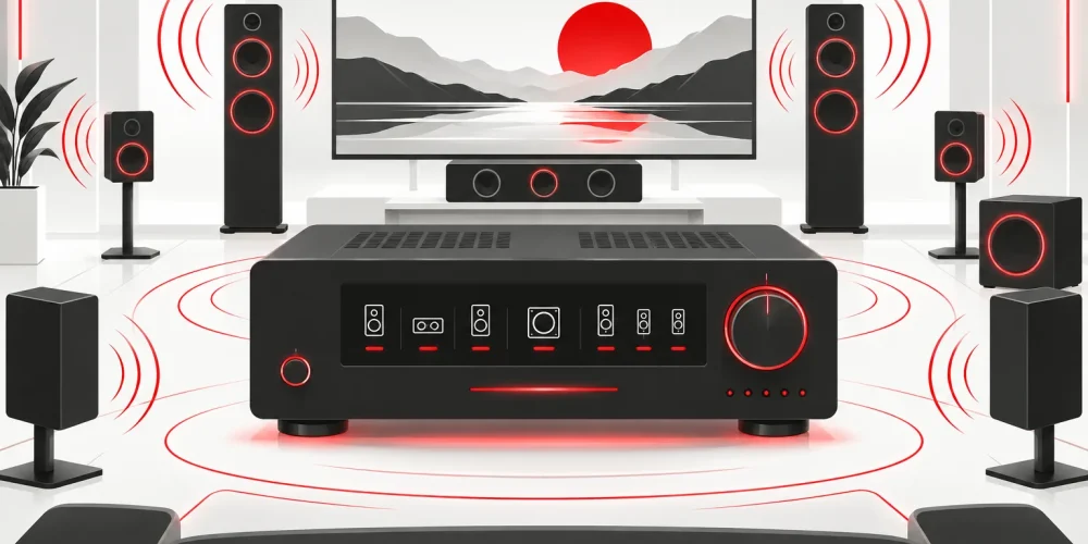 Illustrazione dei dieci migliori amplificatori home cinema in stile cyber minimalism
