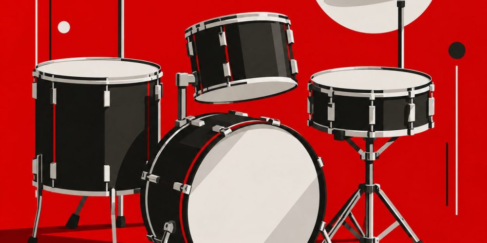 Batería acústica de jazz compacta con bombo pequeño, toms y caja