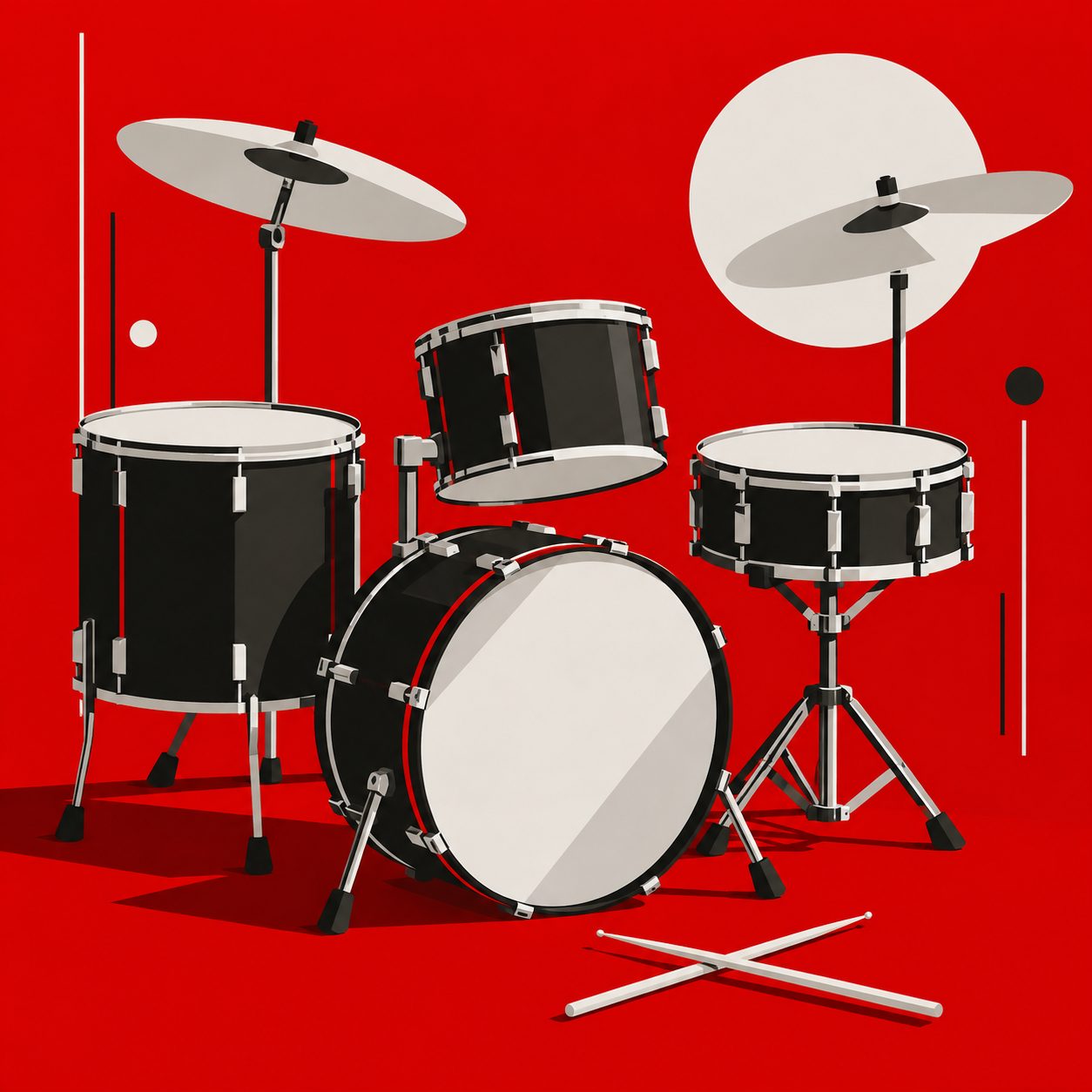 BaterĂa acĂșstica de jazz compacta con bombo pequeño, toms y caja