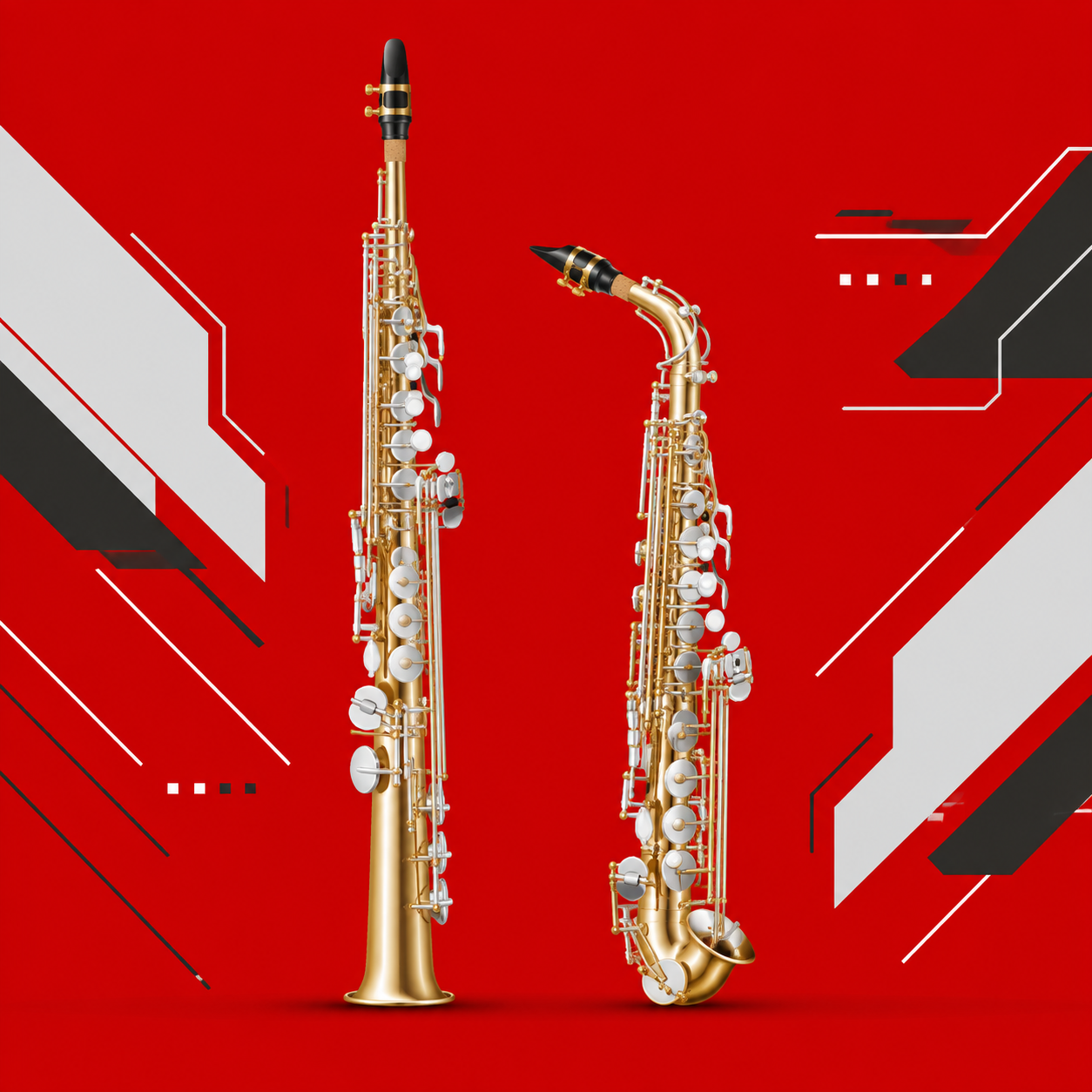 Home 18 Illustration de deux saxophones soprano, droit et courbe